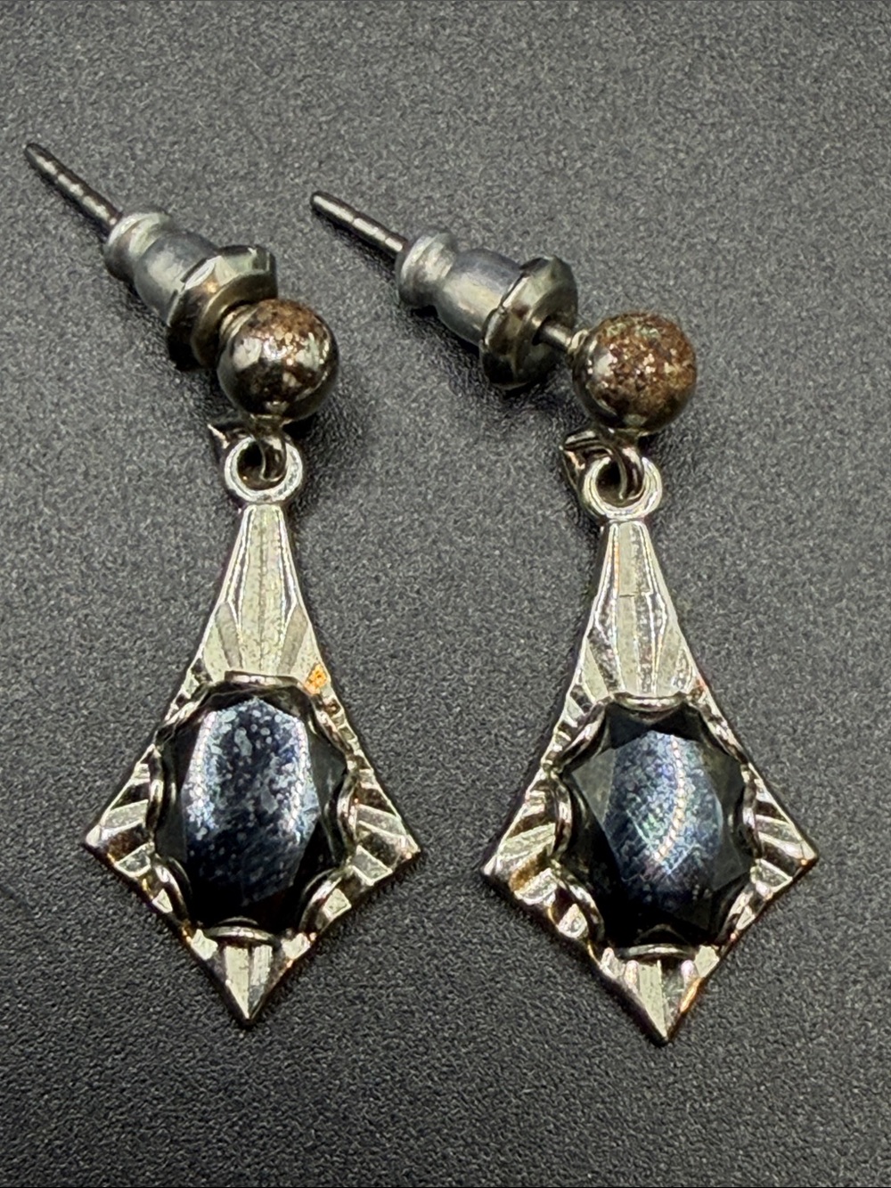 Art Deco Inspired Hematite & Silver Tone Metal Drop Earrings, Jewelry